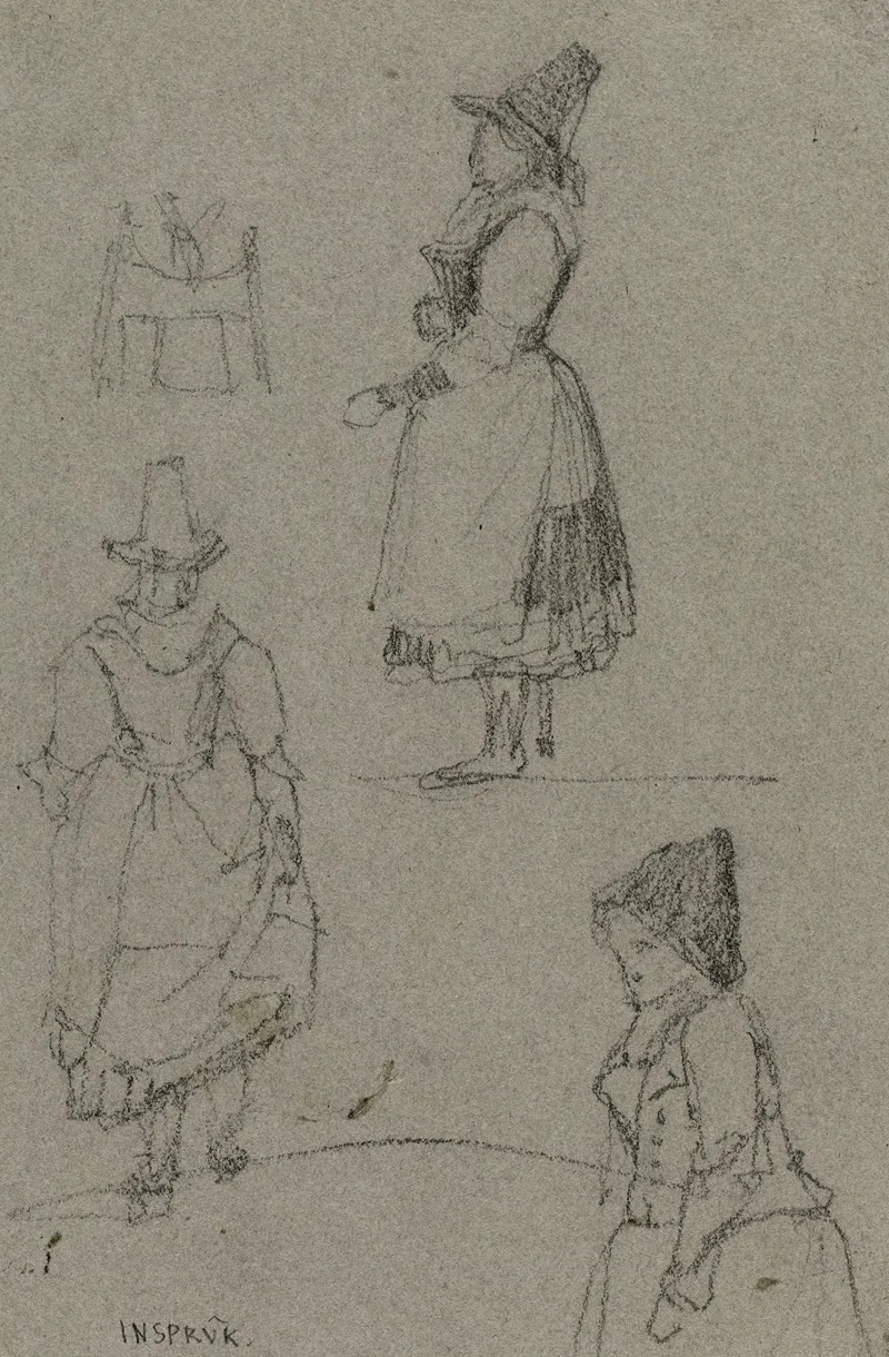 Trois Etudes De Costumes Feminins Face Et Profil by René Marjolin - Canvas Print