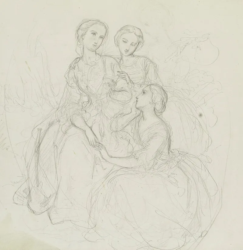 Trois Femmes Assises Et Contemplatives En Longues Robes by Anaïs Colin-Toudouze - Canvas Print