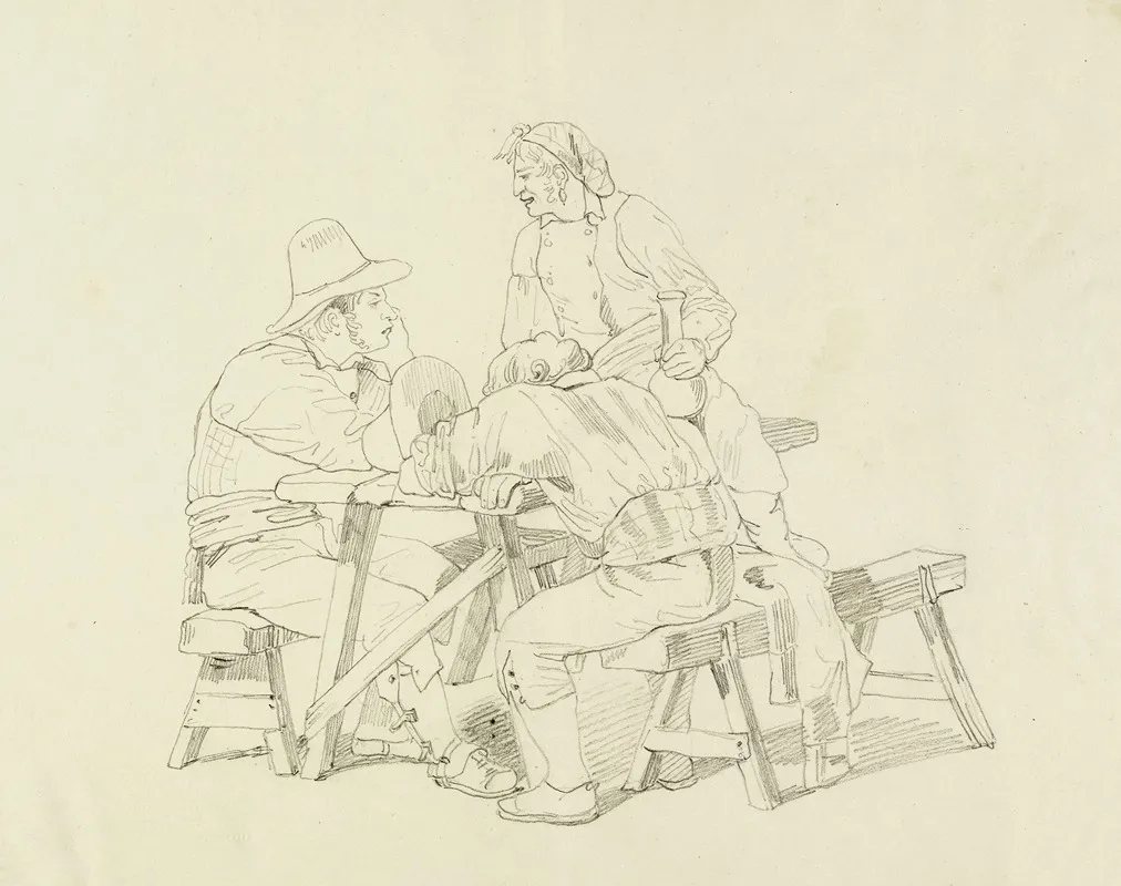 Trois Hommes Assis A Une Table by René Marjolin - Canvas Print