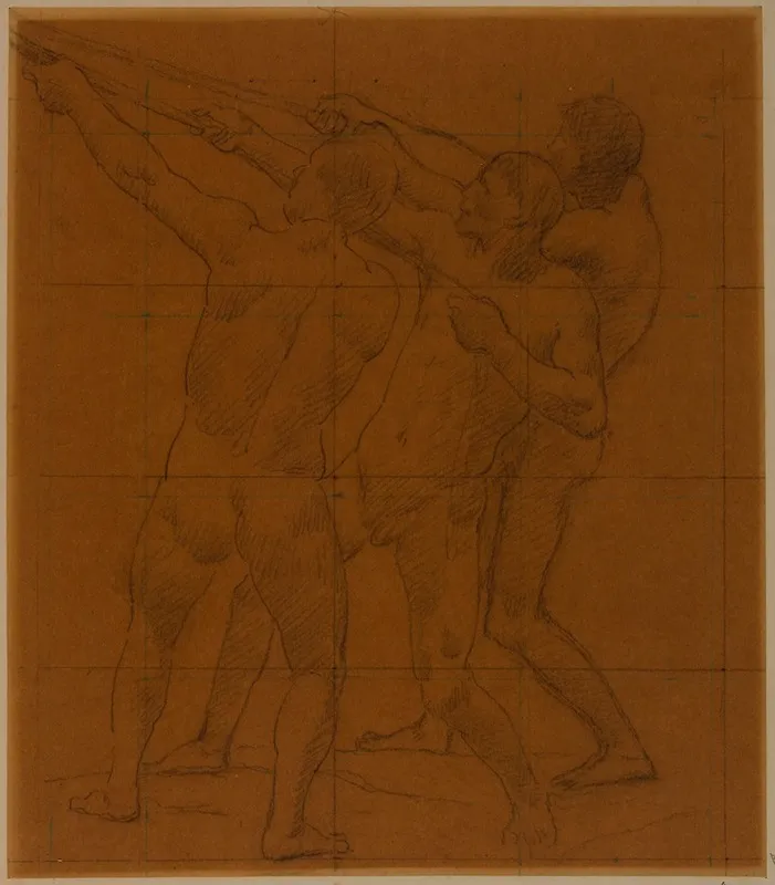 Trois Hommes Nus Debout Tirant Sur Des Cordes