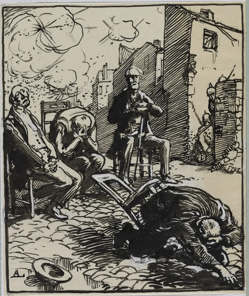 Trois Otages Assis by Auguste Louis Lepère - Canvas Print