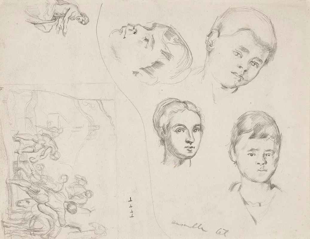 Trois Portraits De Paul Et Etudes Dapres Pedro De Maya Et Le Tintoret by Paul Cézanne - Canvas Print