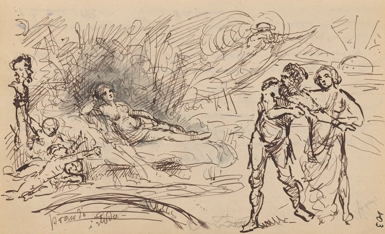Truth And Delusion Composition Sketch To Allegorical Scene