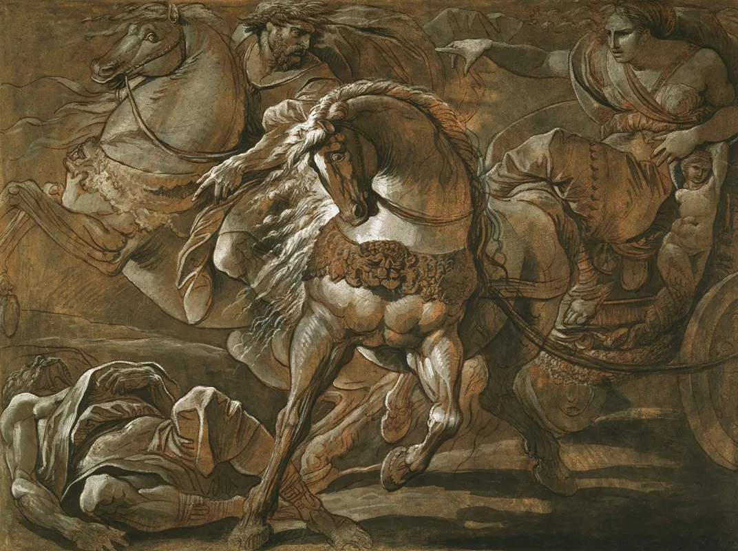 Tullia About To Ride Over The Body Of Her Father In Her Chariot by Giuseppe Cades - Canvas Print