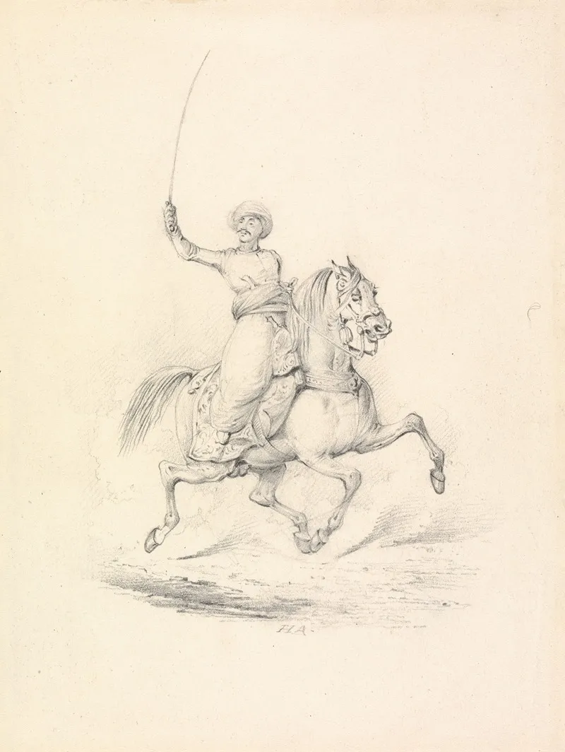 Turbaned Cavalryman Right Arm With Curved Sword Upraised