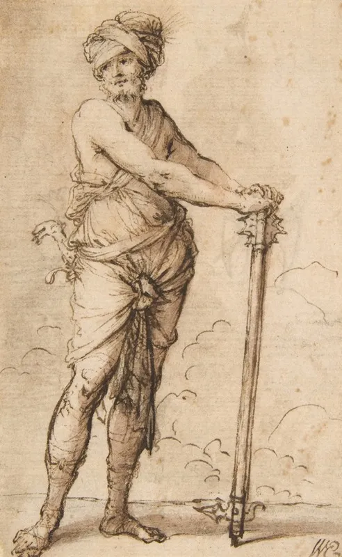 Turbaned Warrior Holding A Mace by Salvator Rosa - Canvas Print