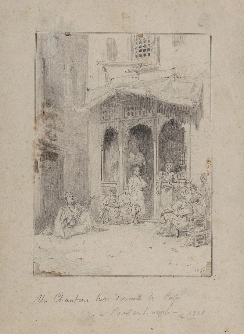 Turkish Singer In Front Of A Cafe In Constantinople by Stanisław Chlebowski - Canvas Print