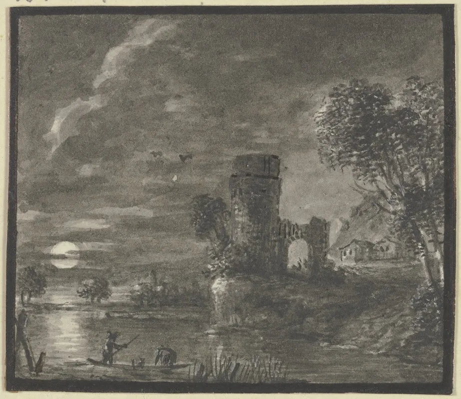 Turmruine Am Wasser Bei Mondschein