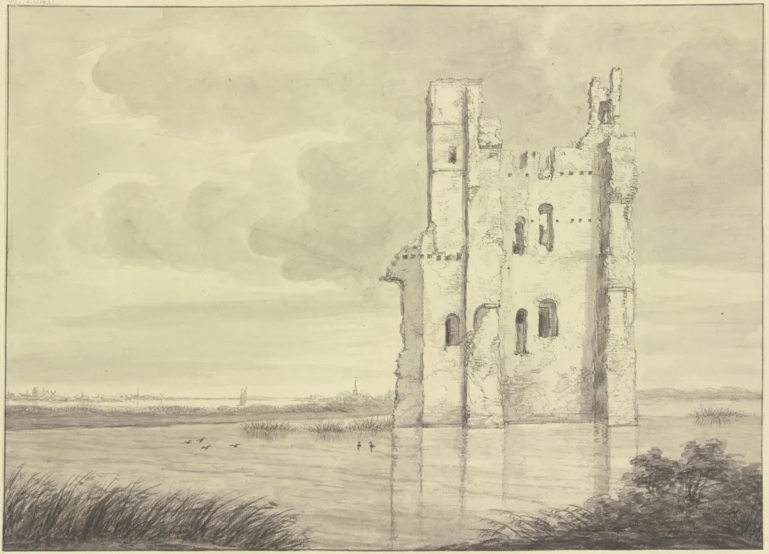 Turmruine Im Wasser Stehend Huis Te Merwede Dordrecht by Roelant Roghman - Canvas Print