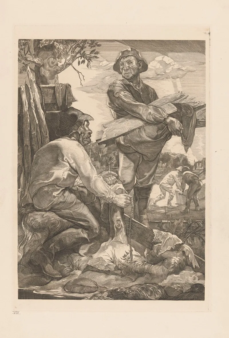 Twee Arbeiders Met Touw En Planken by Johannes Josephus Aarts - Canvas Print