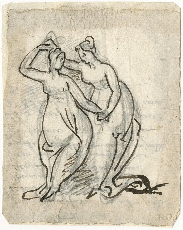 Twee Dansende Vrouwen Elkaar De Hand Reikend by David Humbert de Superville - Canvas Print