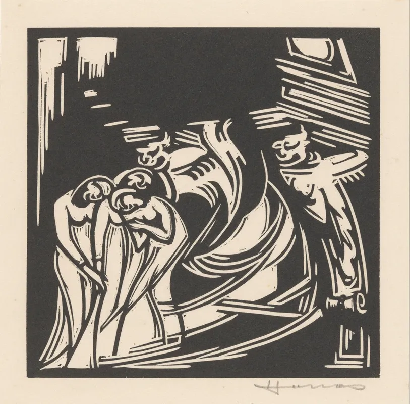 Twee Fantasiefiguren Bij Drie Vrouwen 2 by Henri Jonas - Canvas Print