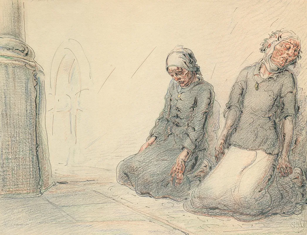 Twee Geknielde Vrouwen In Een Kerk