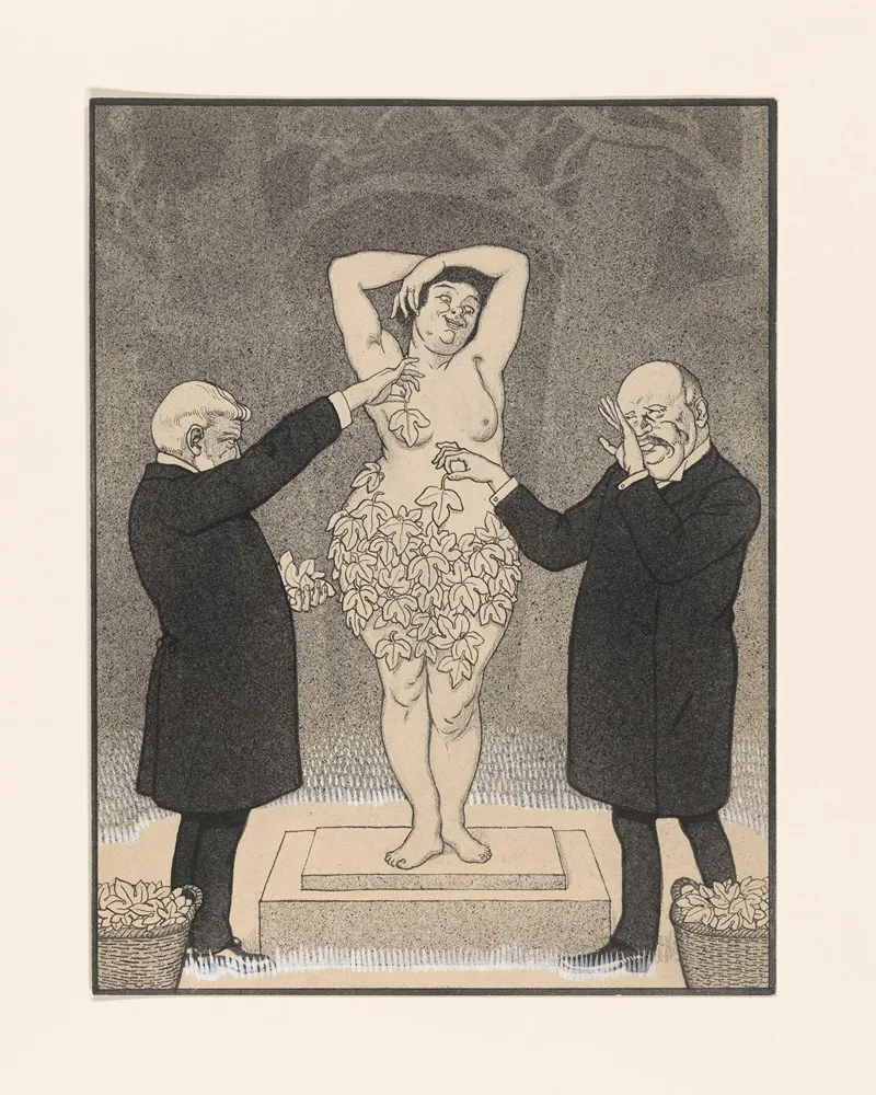 Twee Heren Bedekken Een Staande Naakte Vrouw Met Vijgebladeren by Albert Hahn - Canvas Print