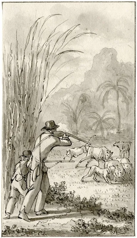 Twee Jagers In Exotisch Landschap Met Kloppende by Reinier Vinkeles - Canvas Print