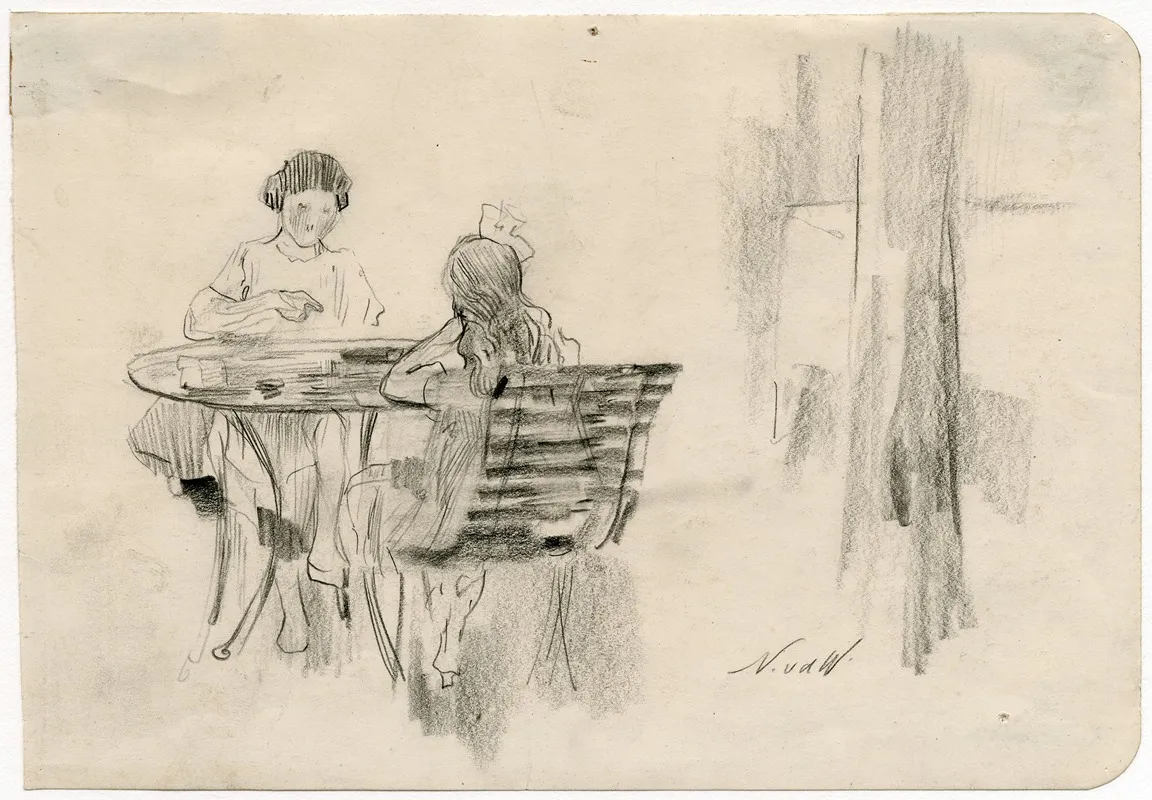 Twee Kinderen Aan Een Tuintafel by Nicolaas van der Waay - Canvas Print