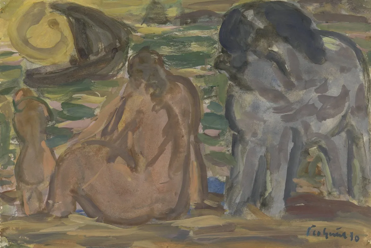 Twee Naakte Figuren En Een Paard Aan De Zee 2