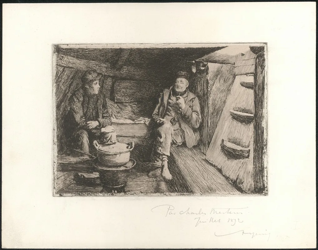 Twee Vissers In Een Kajuit by Charles Mertens - Canvas Print