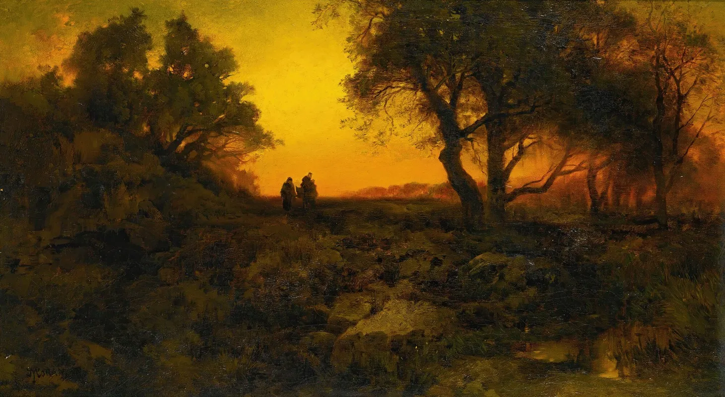 Twilight Landscape Flight Into Egypt by Thomas Moran - Canvas Print