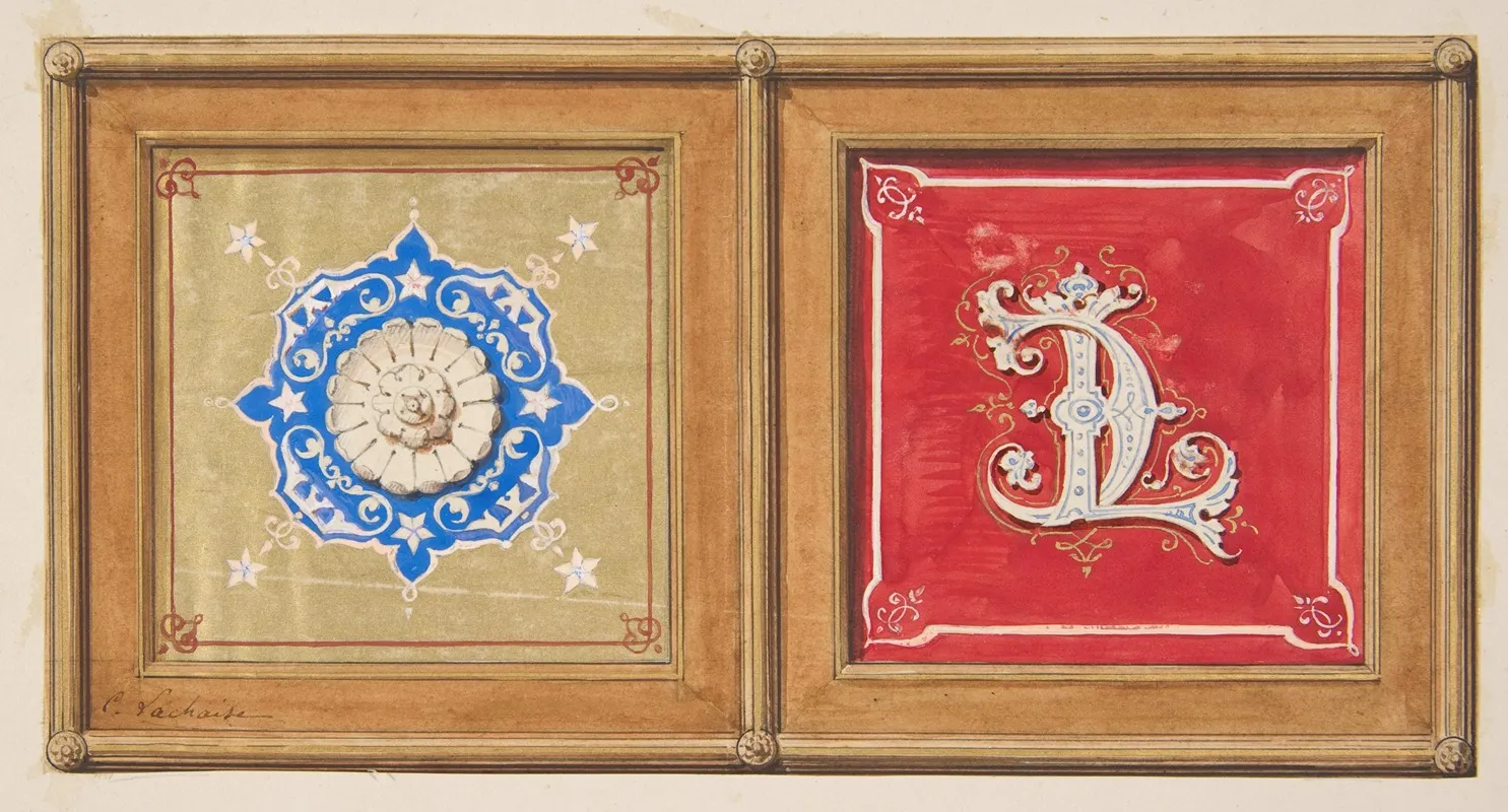Two Alternative Designs For The Painted Decoration Of A Panel One With The Intertwined Initials Cl