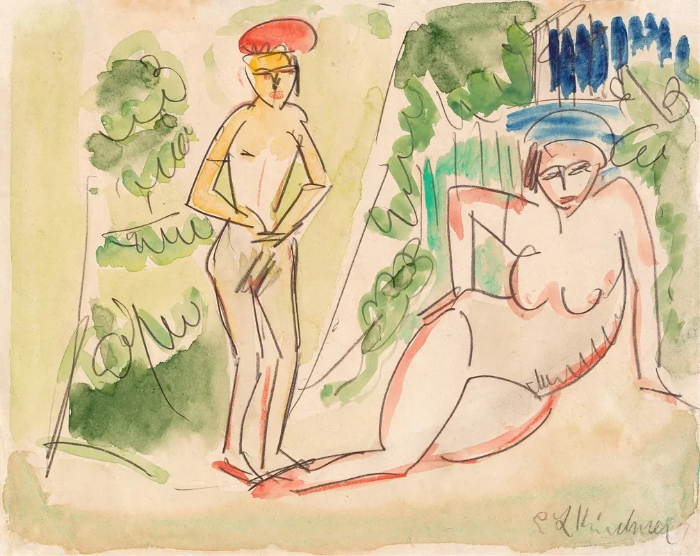 Two Bathers Near The Woods