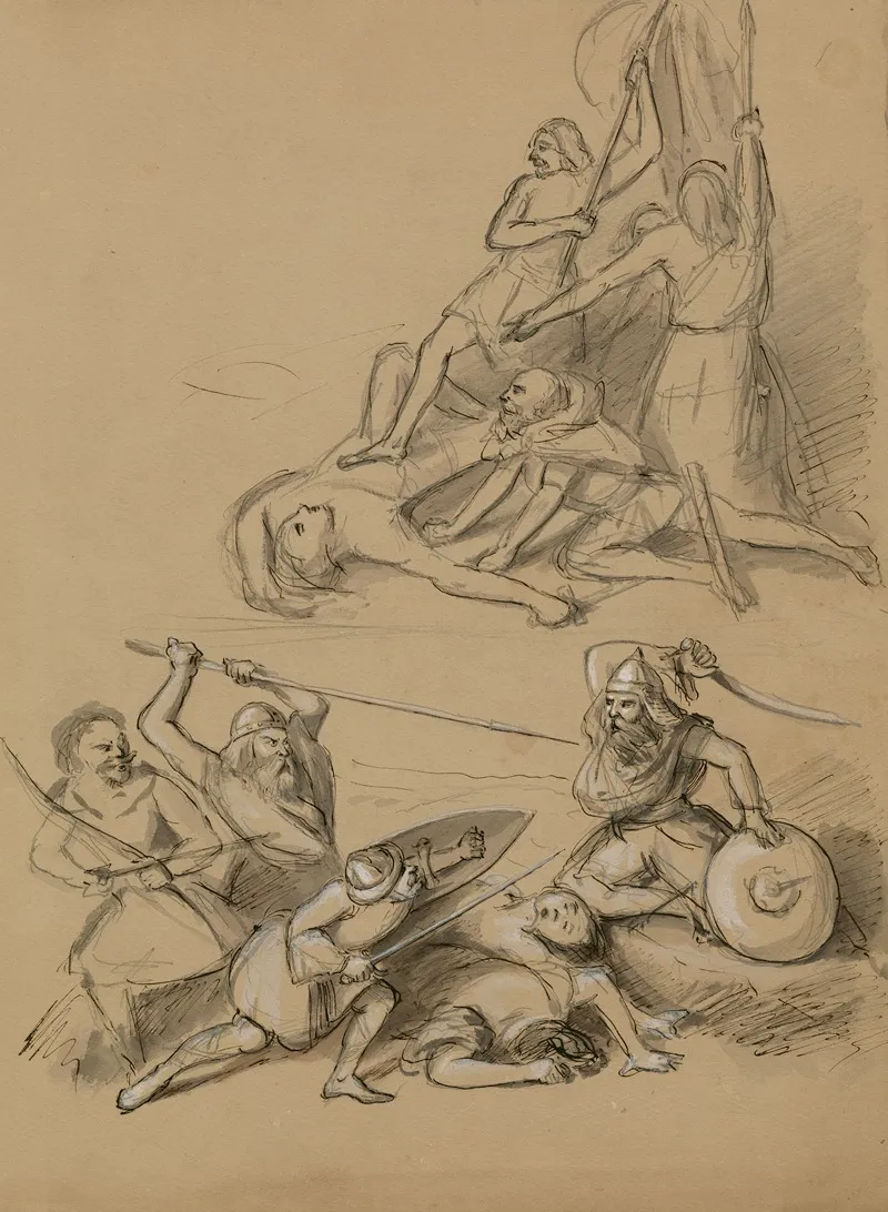Two Battle Scenes Possibly Illustrating Keans Production Of Macbeth