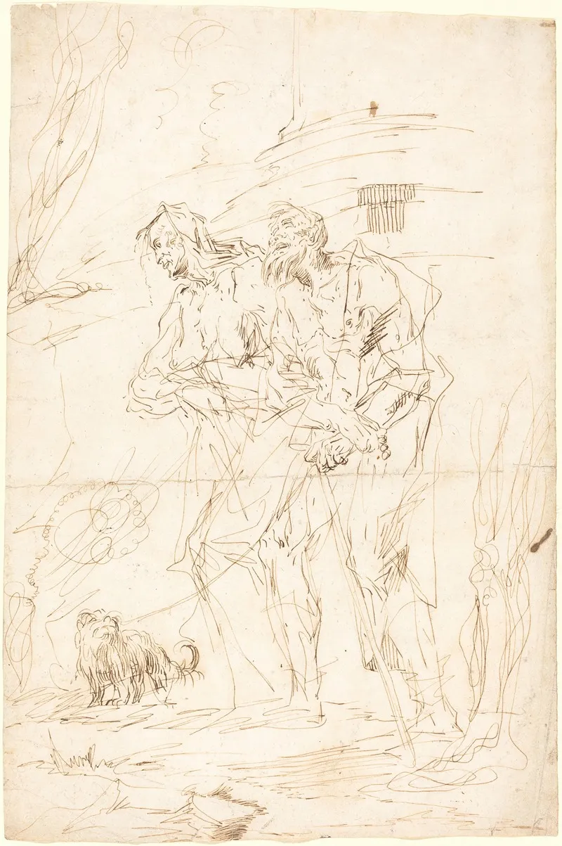 Two Beggars With Their Dog