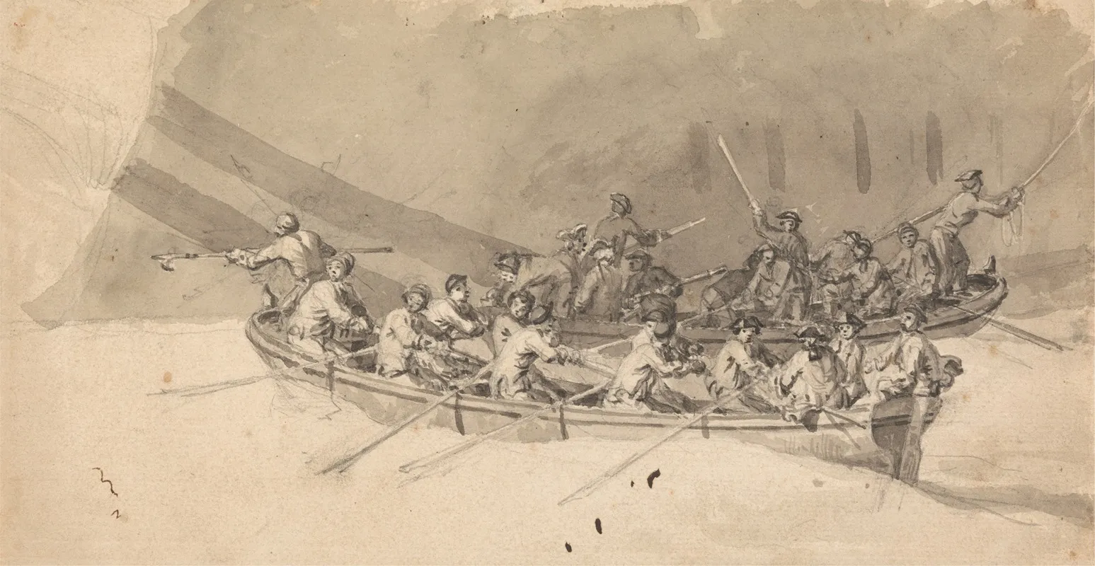 Two Boats With Crews Study For The Royal William At Sea