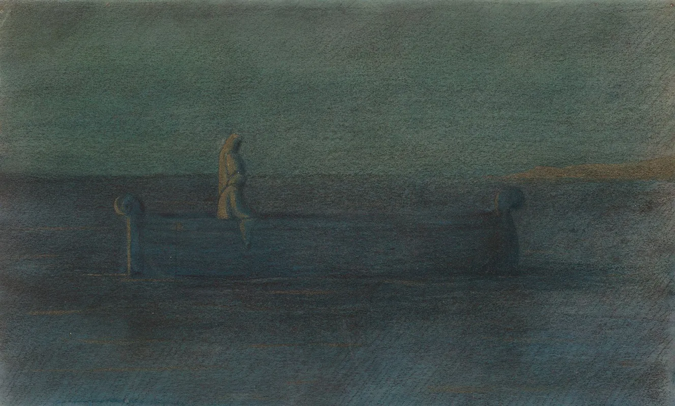 Two Cloaked Figures In A Boat by Herbert Crowley - Canvas Print