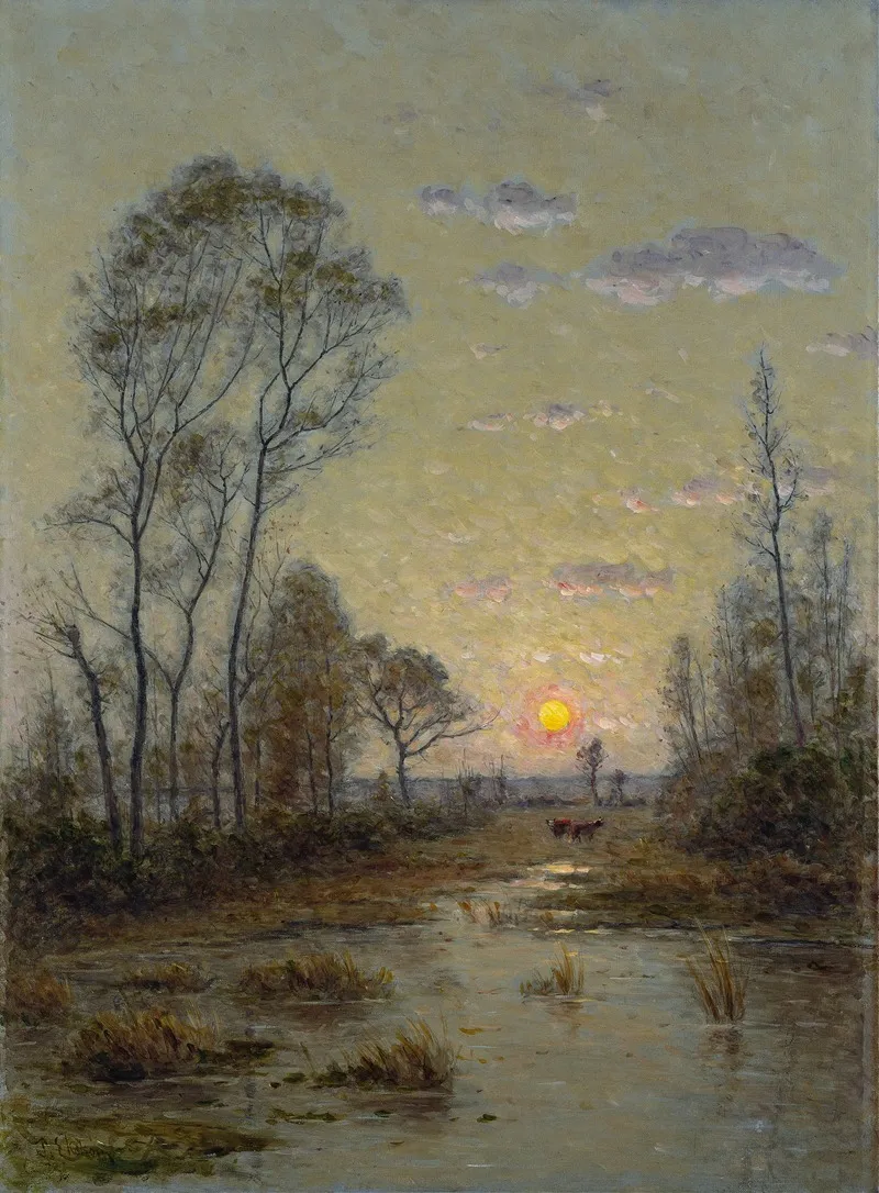 Two Cows In An Evening Landscape