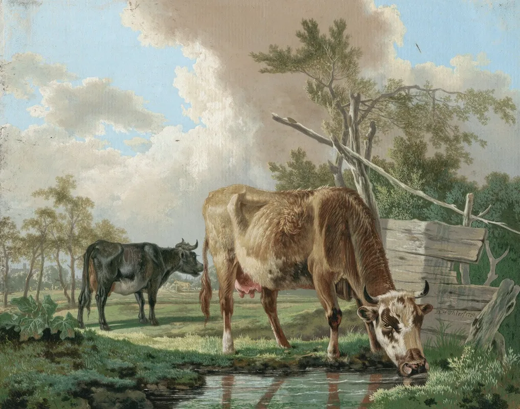 Two Cows Near A Pond