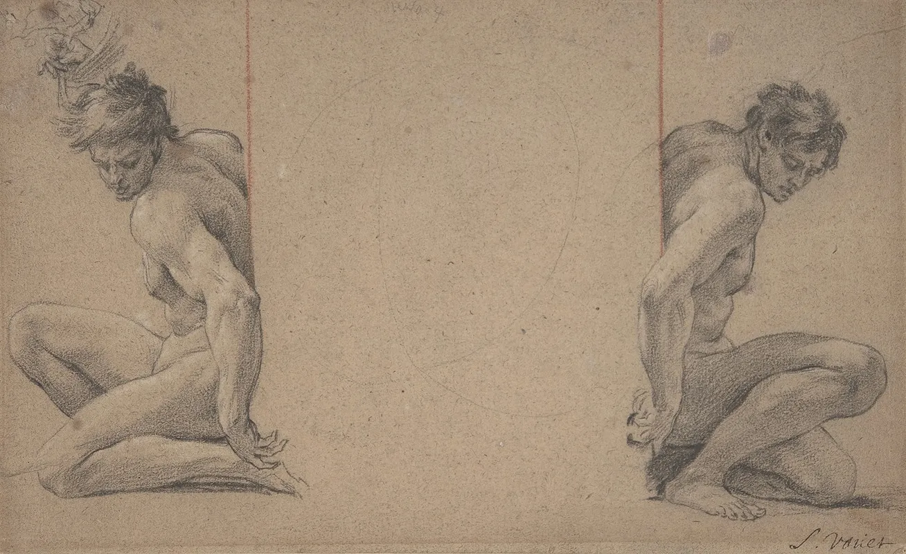 Two Crouching Nude Male Figures
