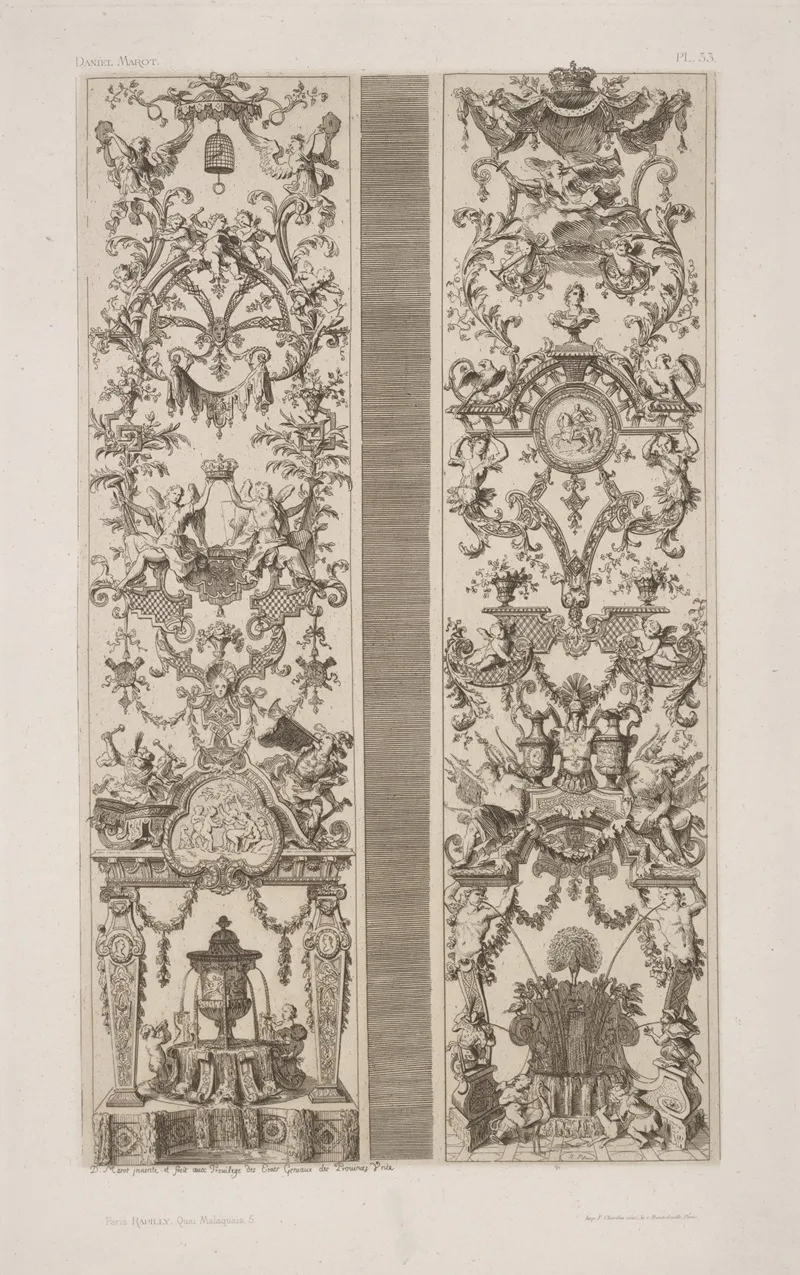 Two Designs Each With Small Fountain At The Base by André-Charles Boulle - Canvas Print