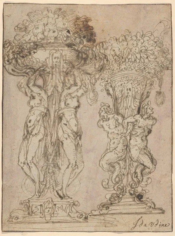 Two Designs For A Flower Pedestal by Guglielmo della Porta - Canvas Print