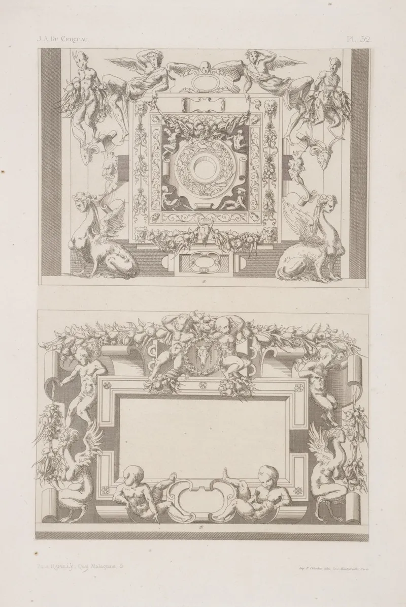 Two Designs For Ceilings With Figures Of Humans Sphinxes And Satyrs by André-Charles Boulle - Canvas Print