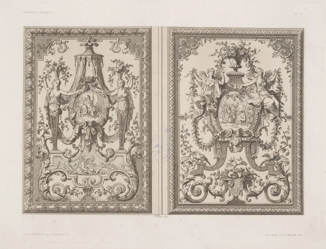 Two Designs One With Roundel Of Enthroned Athena One With Bible Scene by André-Charles Boulle - Canvas Print
