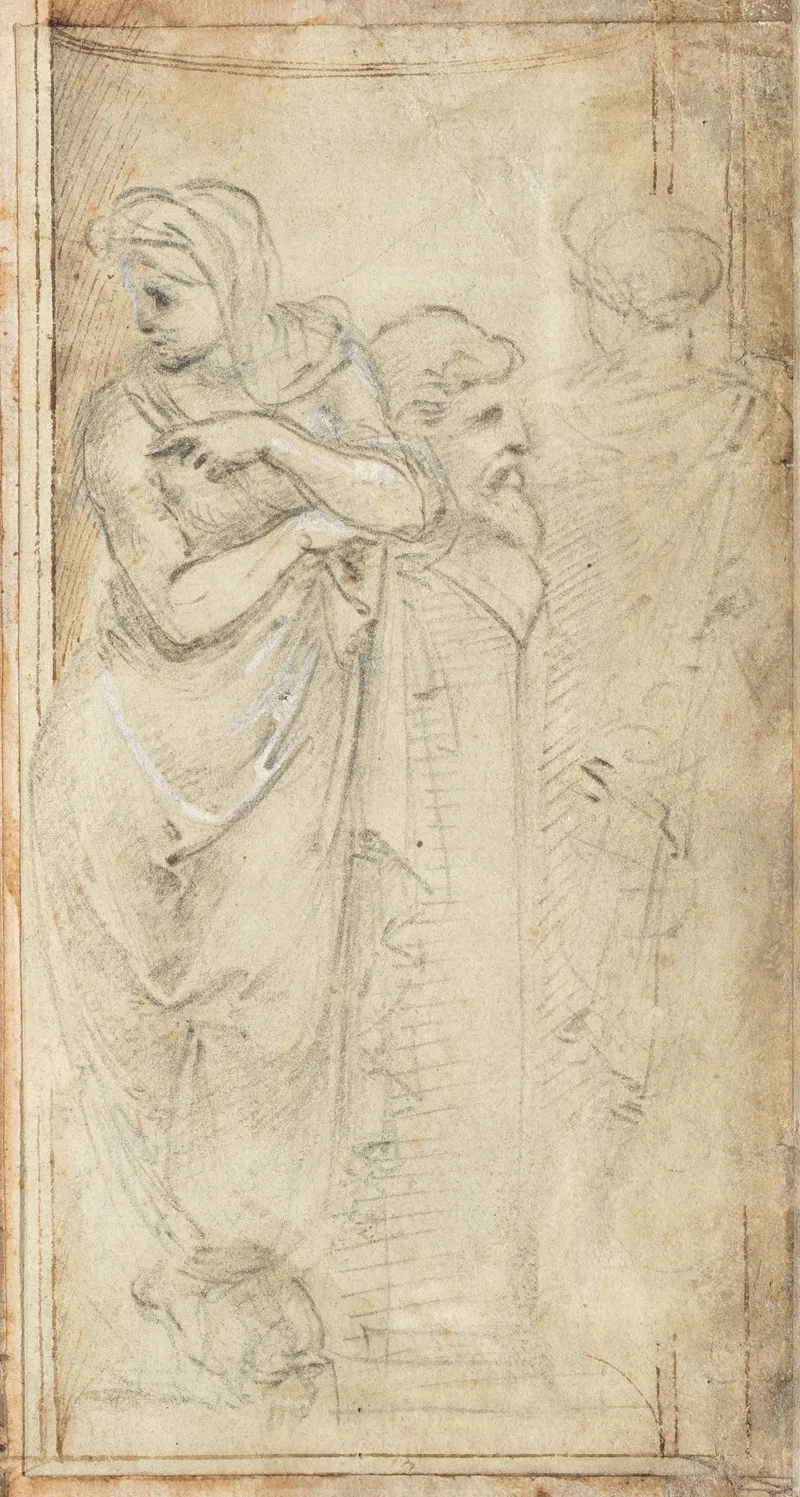 Two Draped Women Standing On Either Side Of A Herm