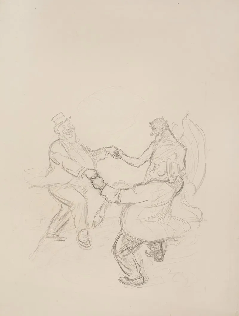 Two Fat Men In Suits Dance Happily With A Demon
