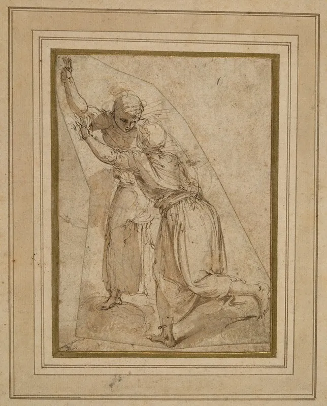 Two Female Figures Study For The Baptism Of Christ In S Francesco Della Vigna Venice by Battista Franco - Canvas Print