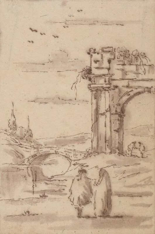 Two Figures In A Landscape With Ruins
