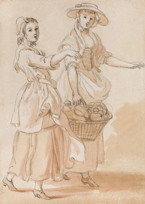 Two Girls Carrying A Basket