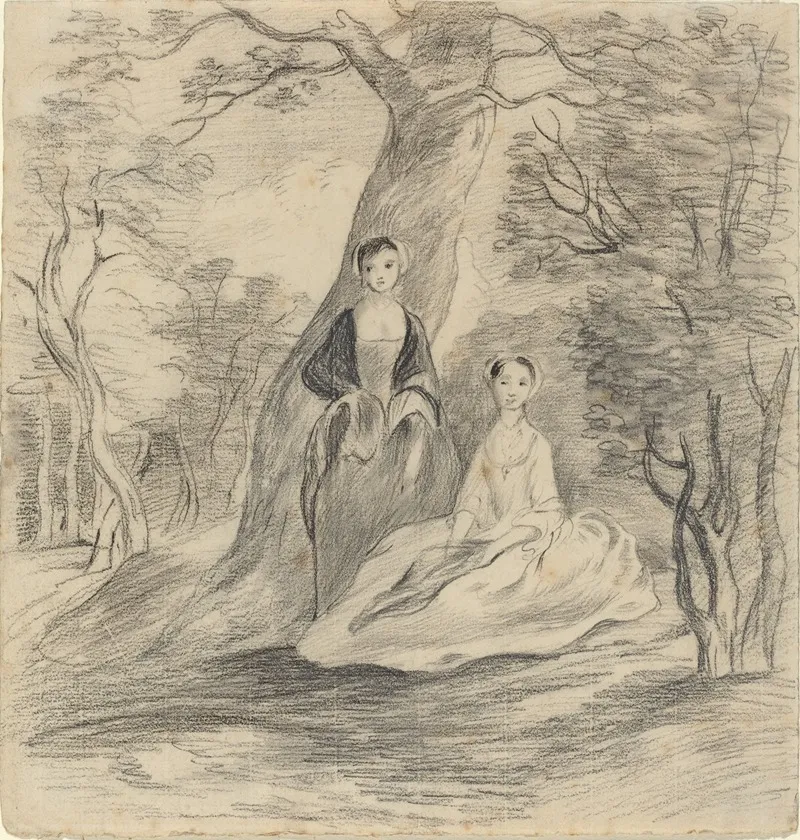 Two Girls In A Landscape 2 by George Frost - Canvas Print