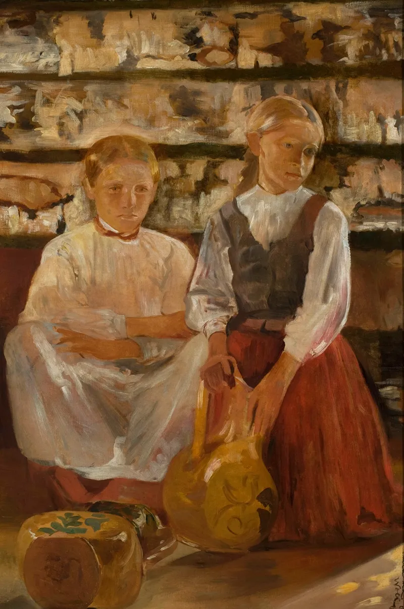Two Girls With A Pitcher by Jacek Malczewski - Canvas Print