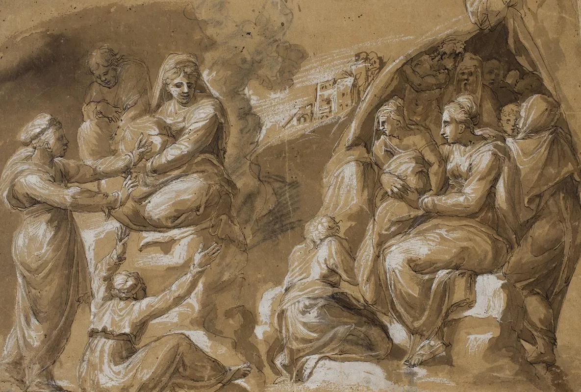Two Groups Of Women And Men by Pirro Ligorio - Canvas Print