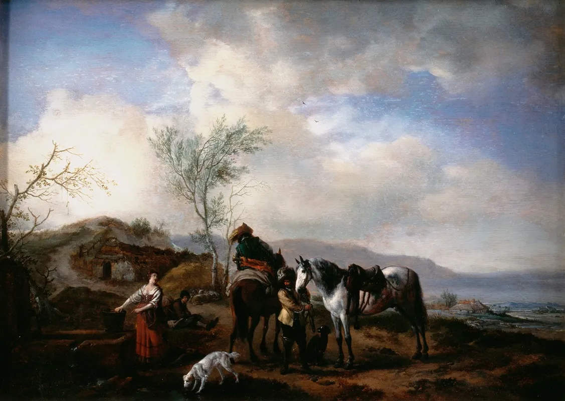 Two Horsemen Near A Fountain