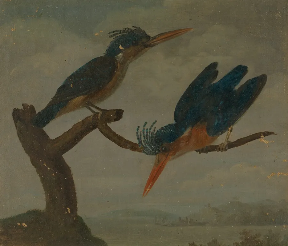 Two Kingfishers Beside A Lake