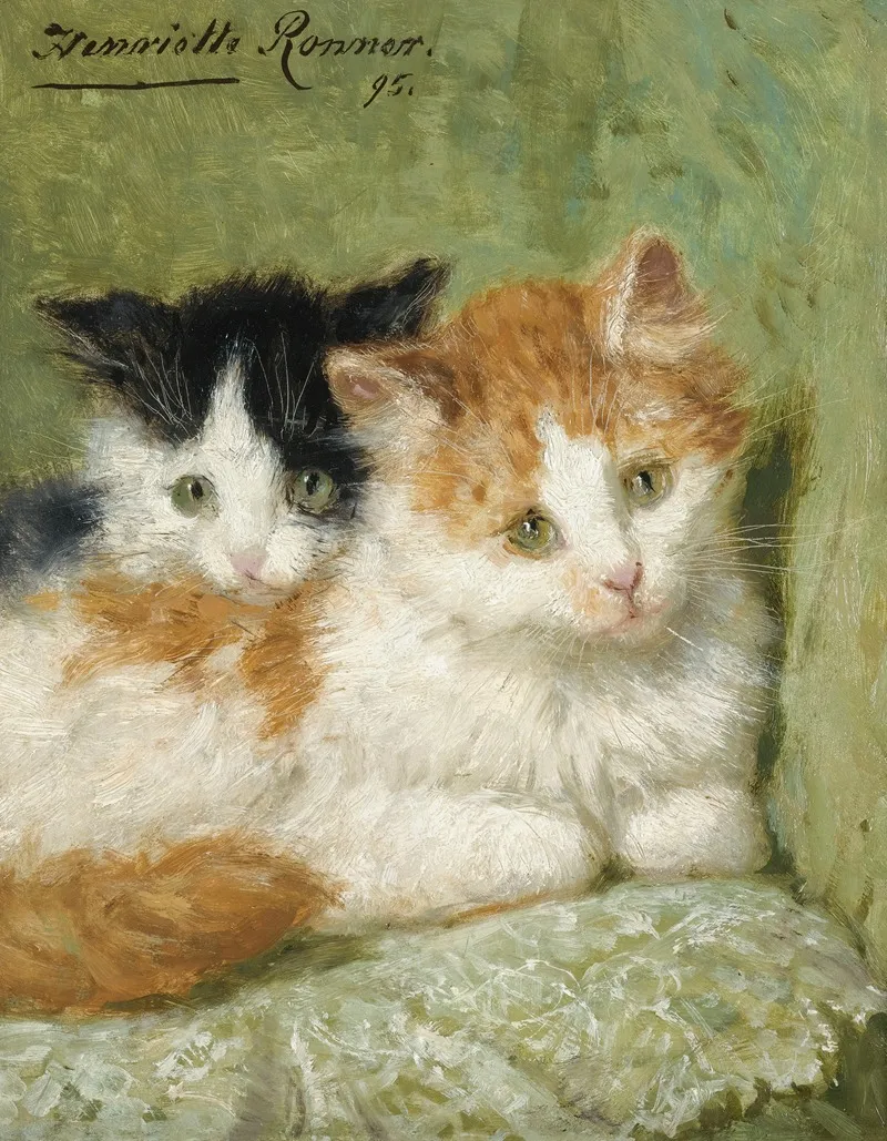 Two Kittens Sitting On A Cushion by Henriëtte Ronner-Knip - Canvas Print
