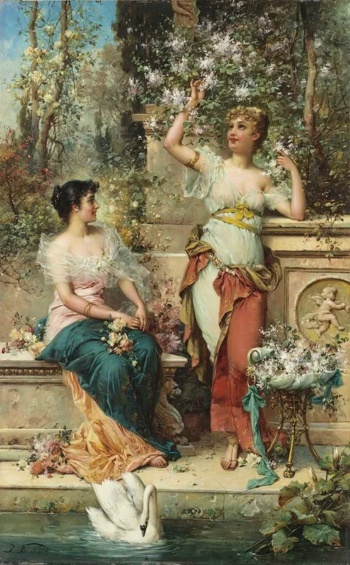 Two Ladies In A Park by Hans Zatzka - Canvas Print