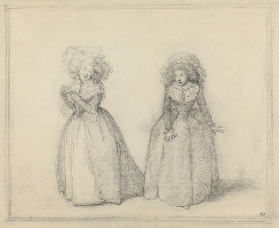 Two Ladies Standing In Conversation Presumably A Scene From A Play by George Dance - Canvas Print