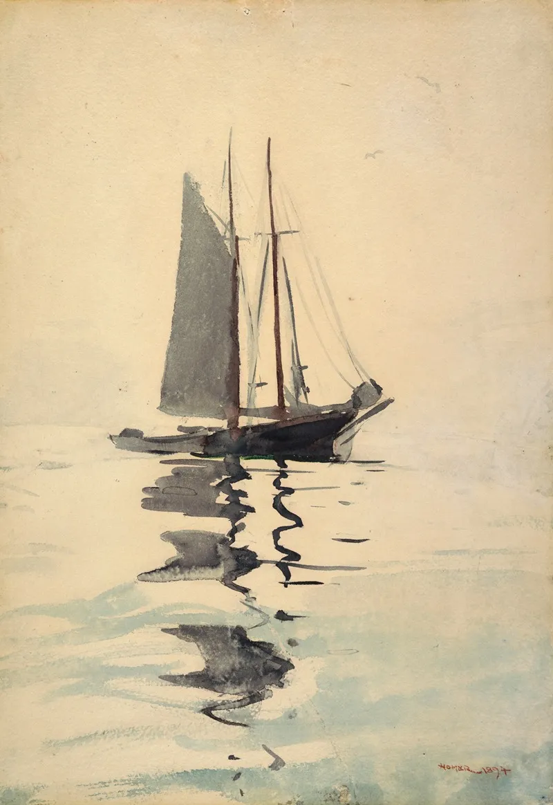 Two Masted Schooner With Dory
